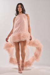 ARI TULLE RUFFLE HIGH LOW MINI DRESS IN BLUSH