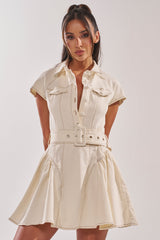 SADIE BUTTON UP DENIM MINI DRESS IN WHITE