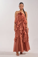 KISS ME SLOW CHIFFON MAXI DRESS IN RUST
