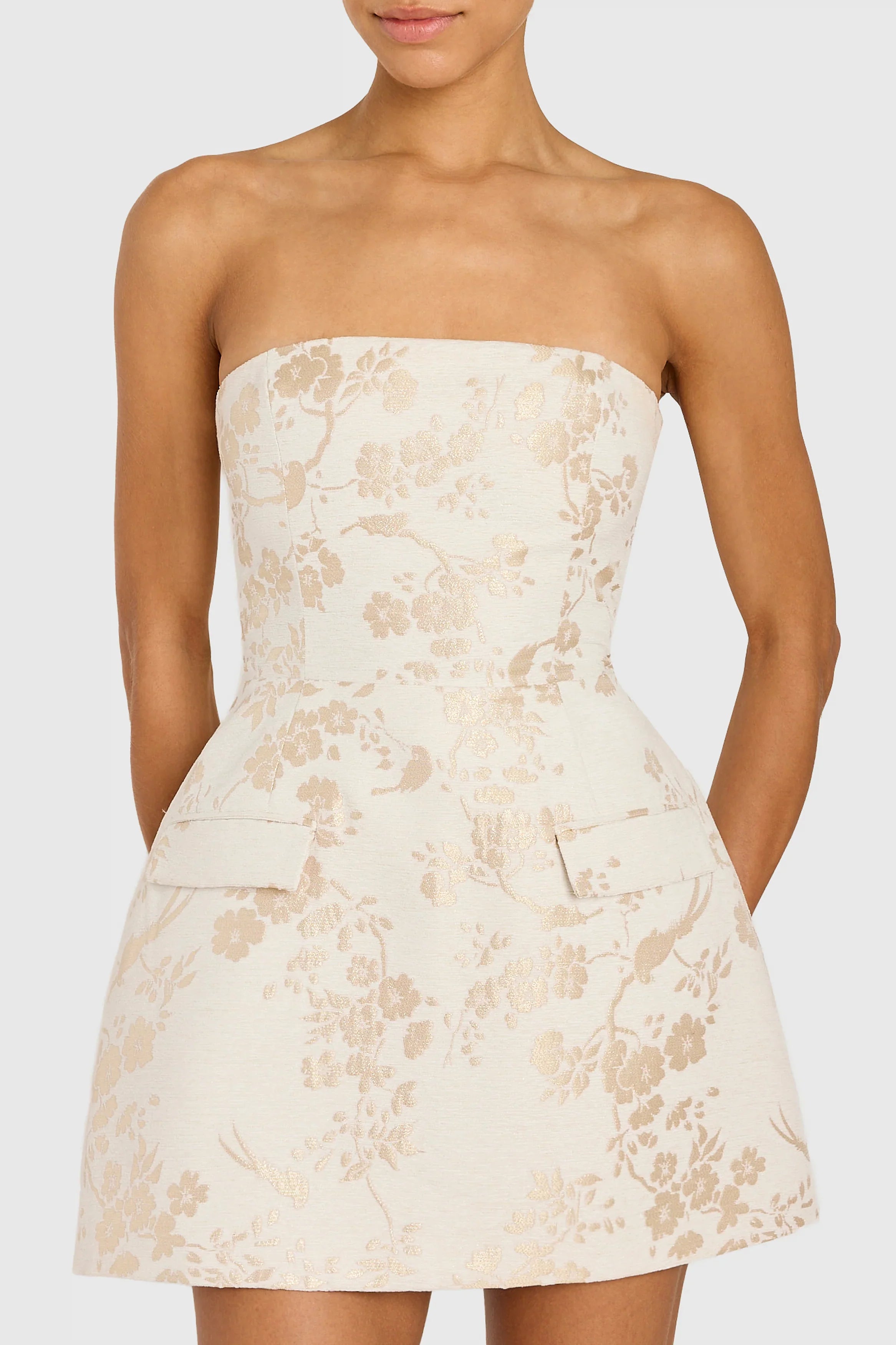 Strapless Bethany Romper in Cecile Jacquard