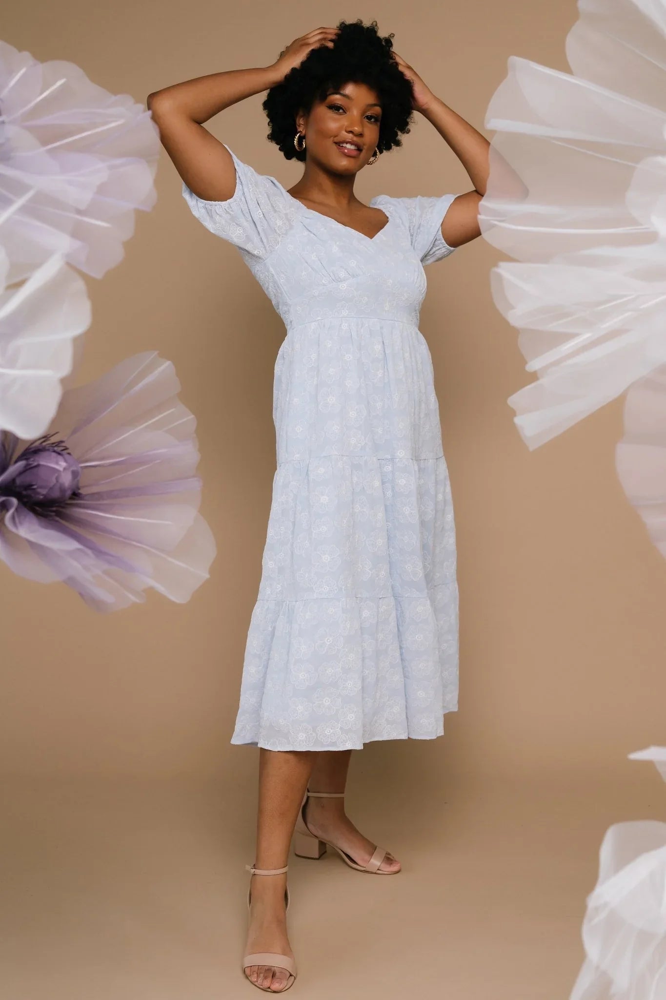 Mildred Embroidered Midi Dress | Light Blue
