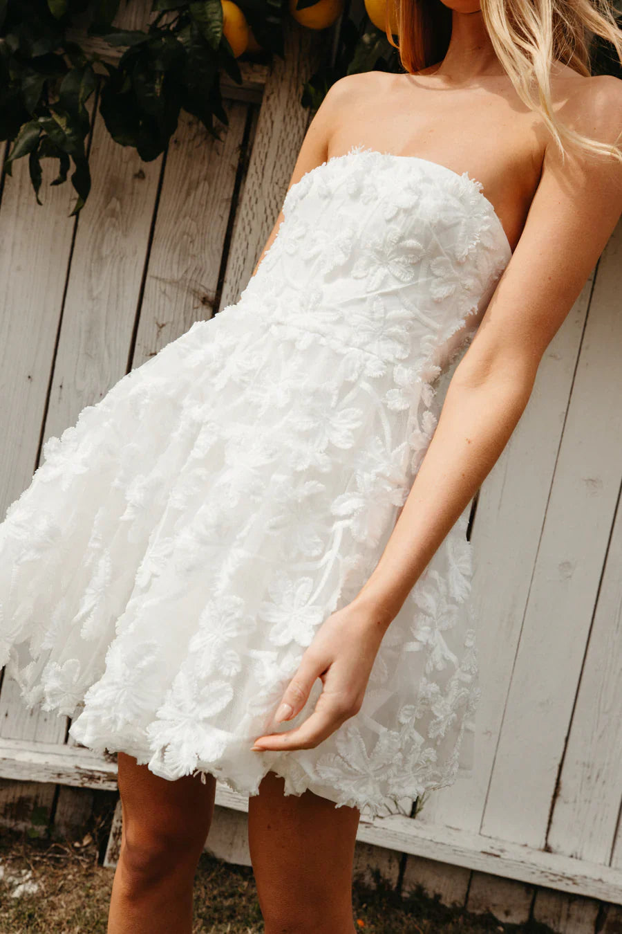 Evangeline Floral Applique Babydoll Dress