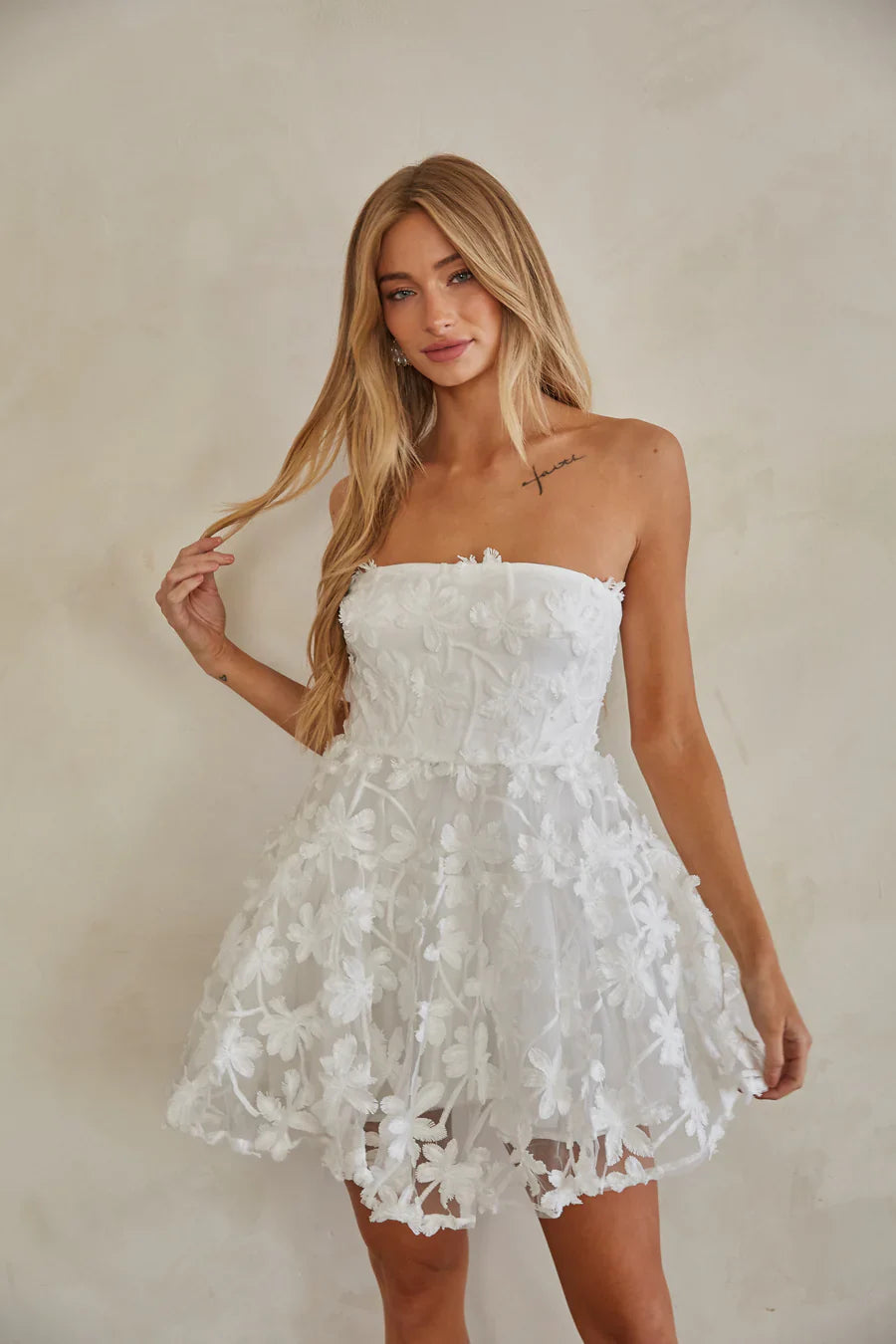 Evangeline Floral Applique Babydoll Dress