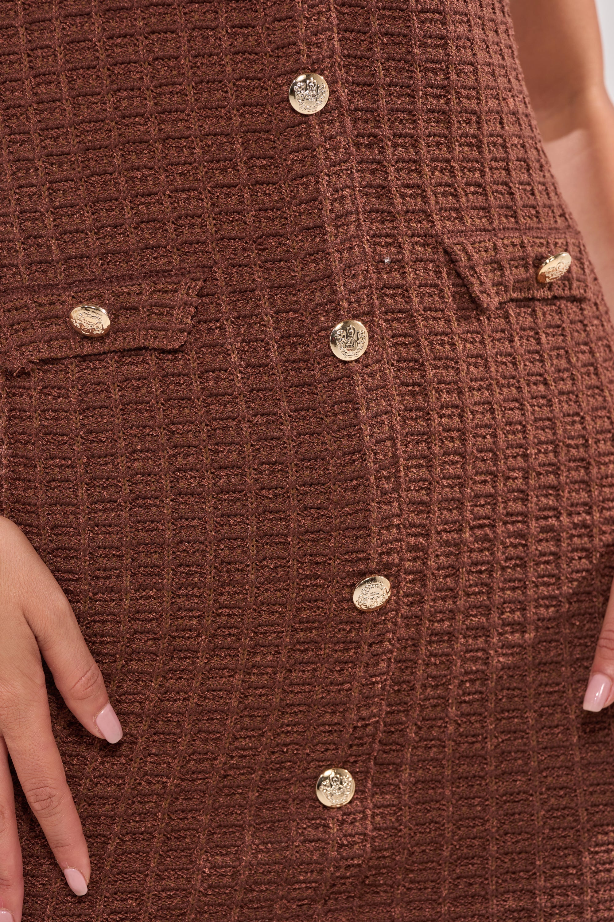 BUTTONED DOWN BADDIE MINI DRESS IN BROWN