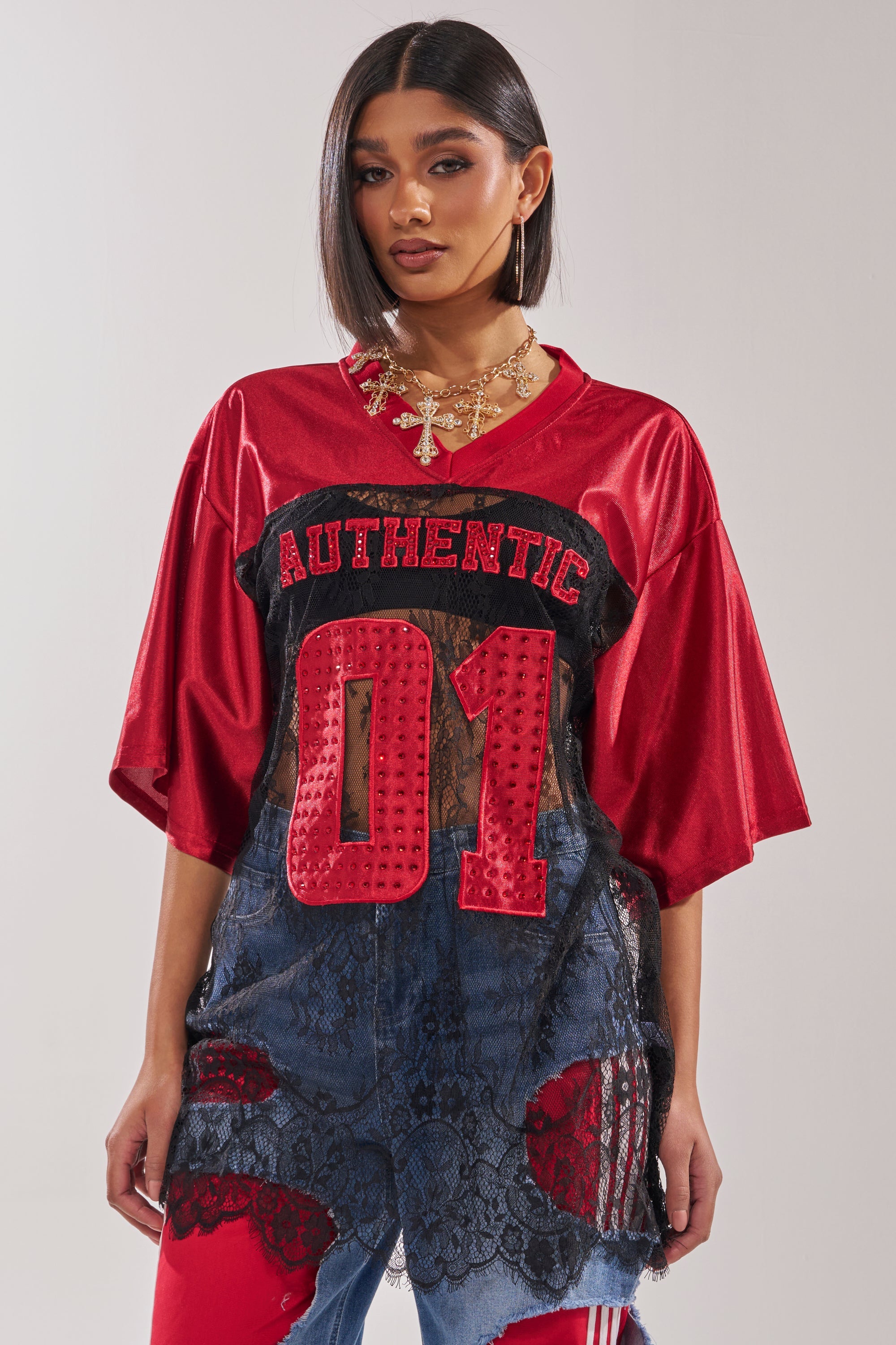 IT GIRL LACE JERSEY DRESS