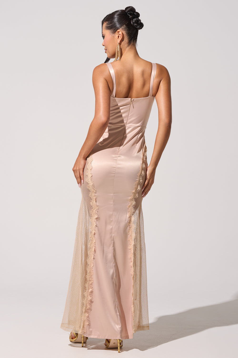 FIND ME AT MIDNIGHT SATIN MAXI DRESS IN BLUSH
