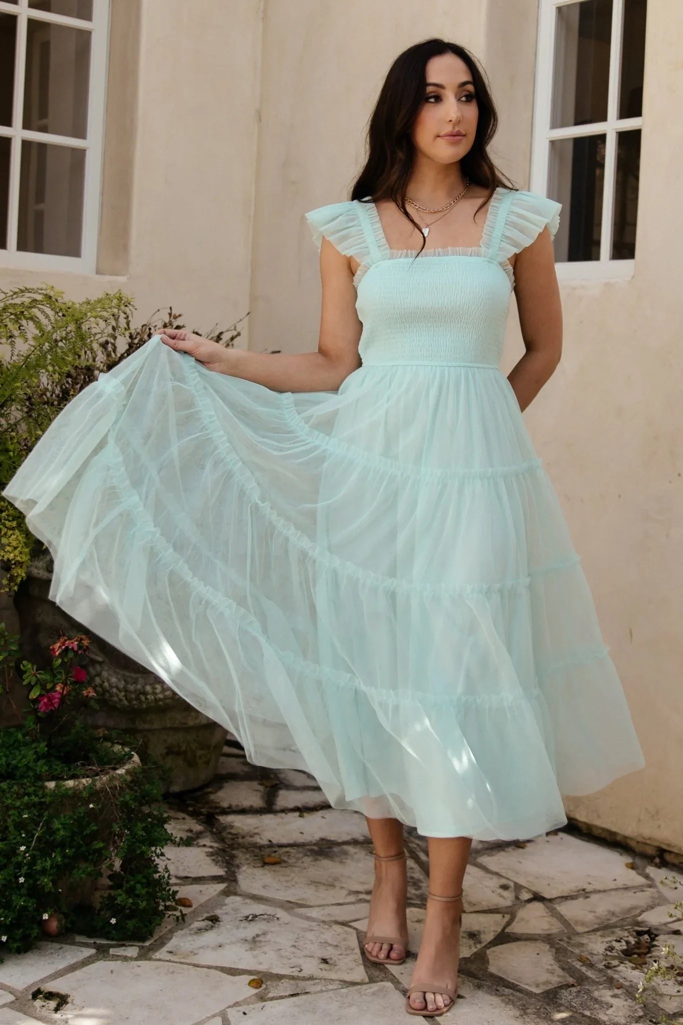Mindi Tulle Midi Dress | Sea Blue