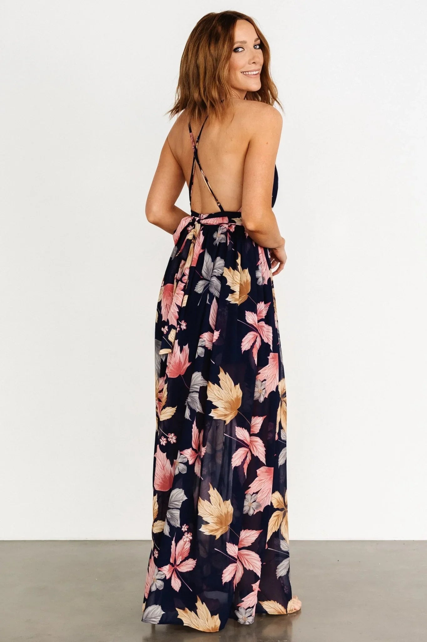 Suvi Open Back Maxi Dress | Navy Print