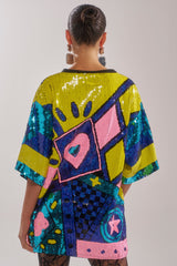QUEEN OF HEARTS SEQUIN TSHIRT DRESS