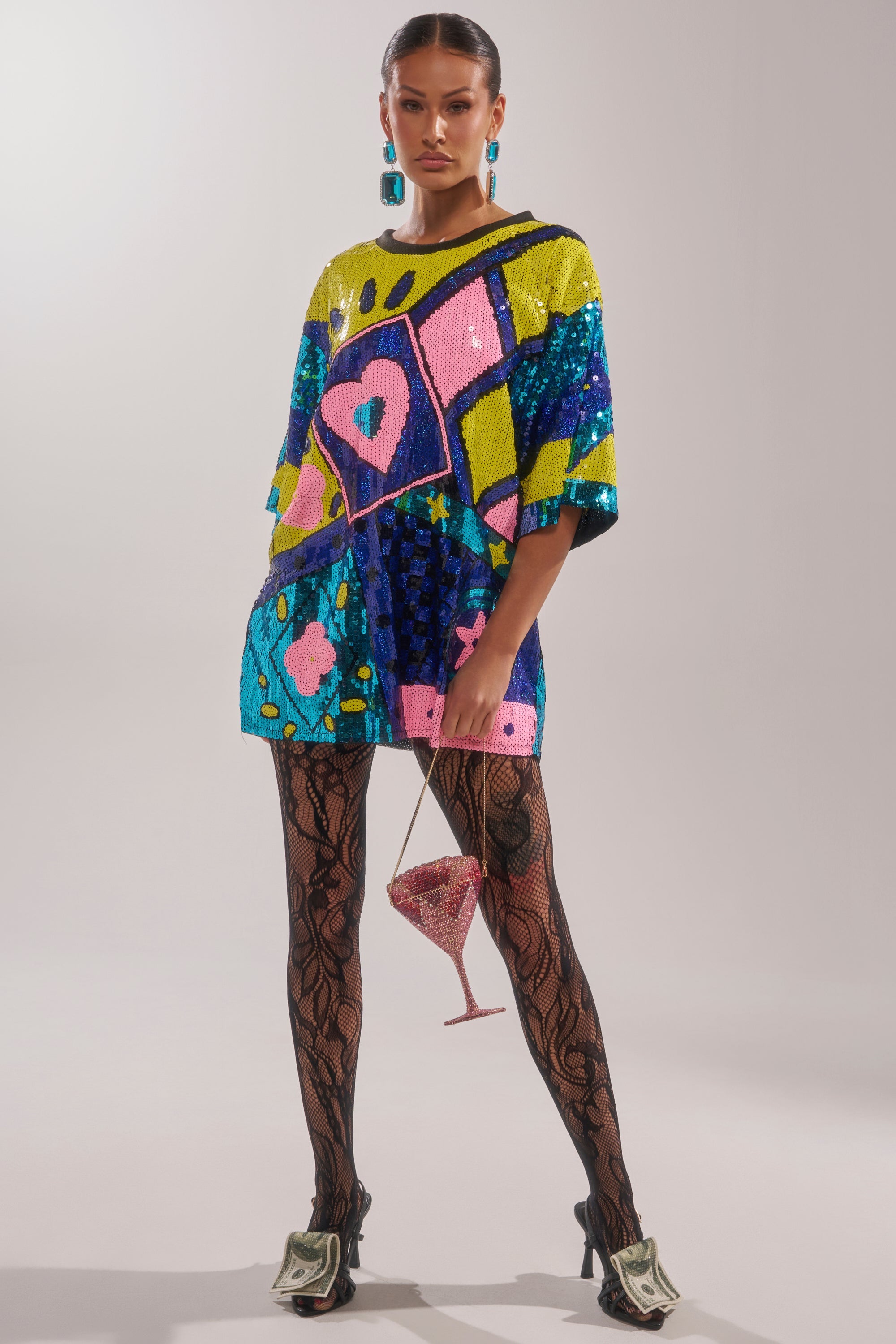 QUEEN OF HEARTS SEQUIN TSHIRT DRESS