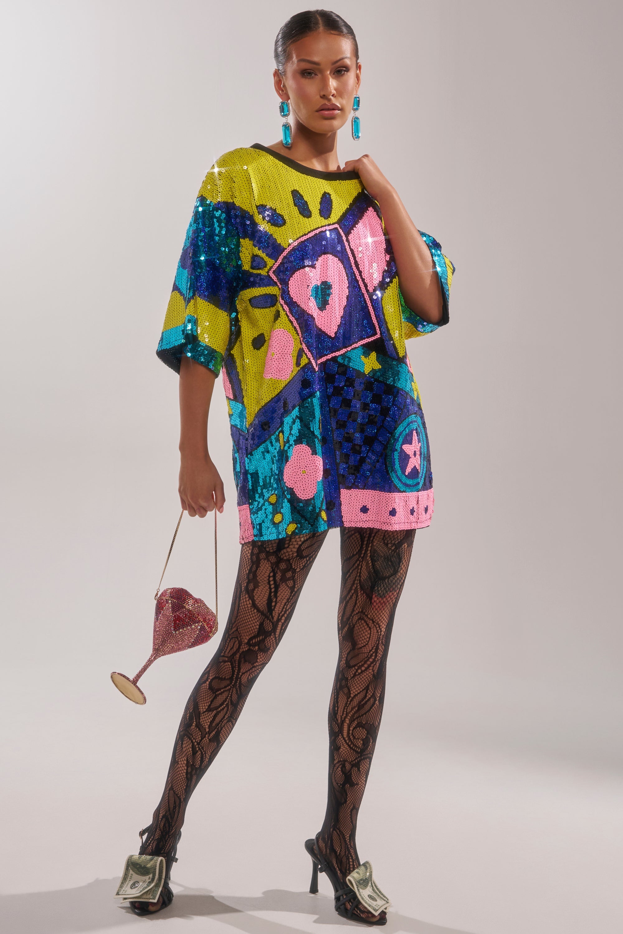 QUEEN OF HEARTS SEQUIN TSHIRT DRESS