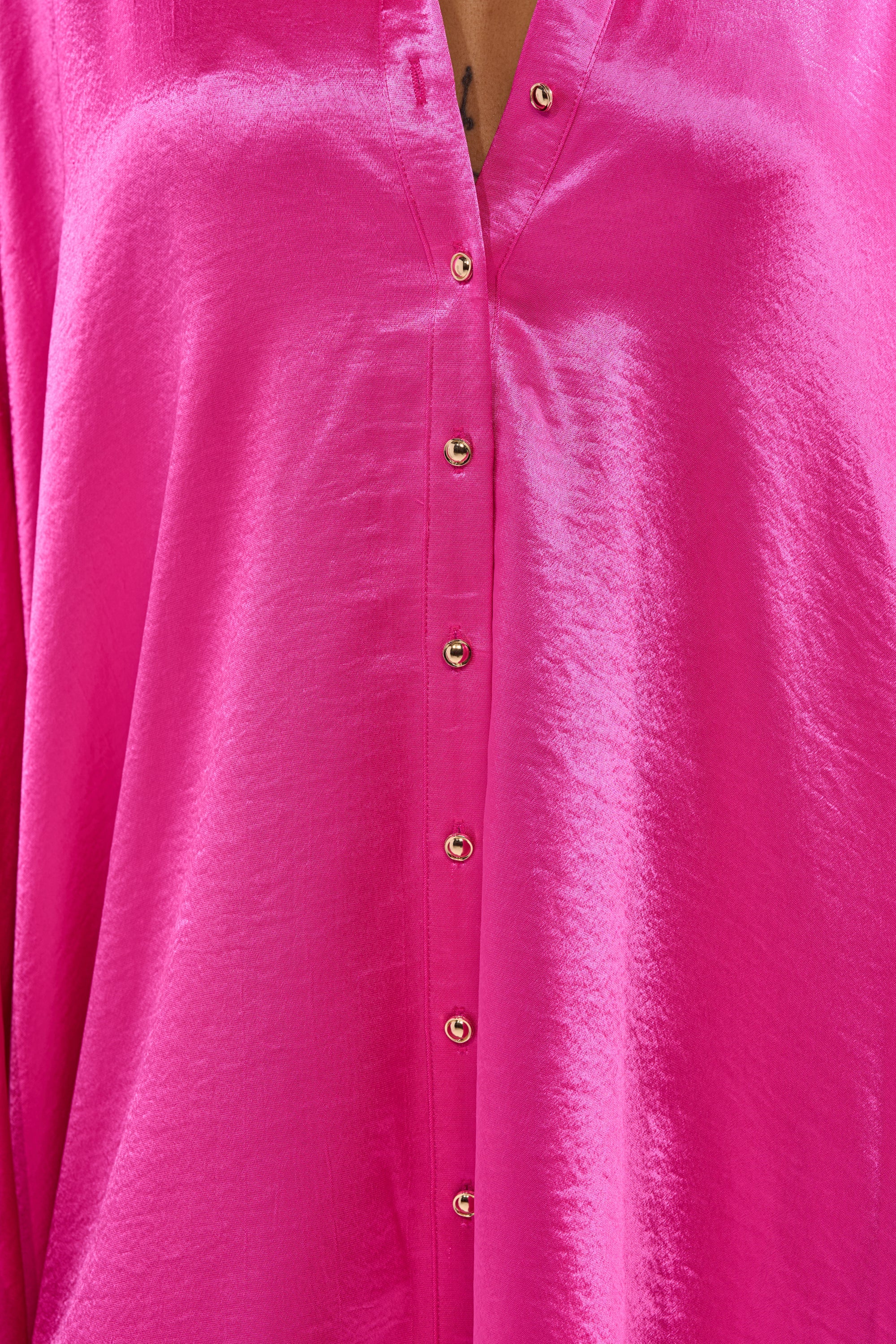 WONDERLUST SATIN LONG SLEEVE MINI DRESS IN PINK
