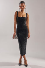CLASSY BUT SASSY RHINESTONE MIDI DRESS IN BLACK