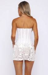 Sweetest Escape Embellished Mini Skirt White